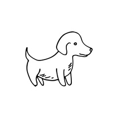 Doodle cartoon of a dog, simple hand-drawn vector outline animal.