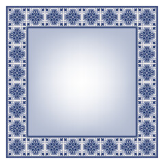 Square classic framework with azulejo tile elements. Swatch of the seamless pattern is included. 