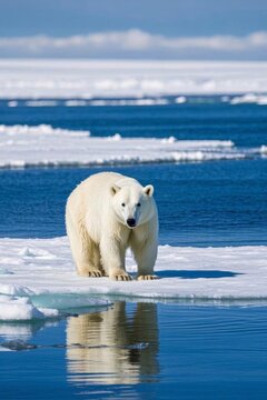 there is a polar bear standing on an ice floer
