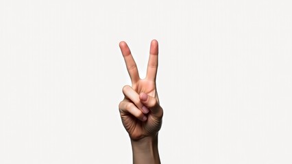 Hand Showing Peace Sign On White