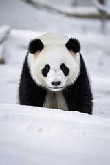 Obraz premium panda bear walking in the snow with its head down