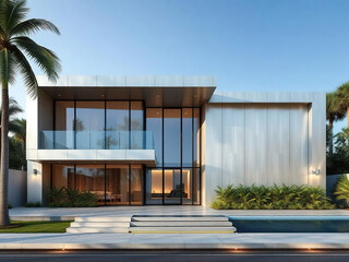 Modern luxury villa exterior in minimal scandinavian style silver color