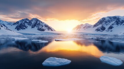 Obraz premium Majestic glaciers meeting the serene ocean under a dramatic icy landscape