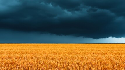Naklejka premium Vast wheat field under a dramatic stormy sky