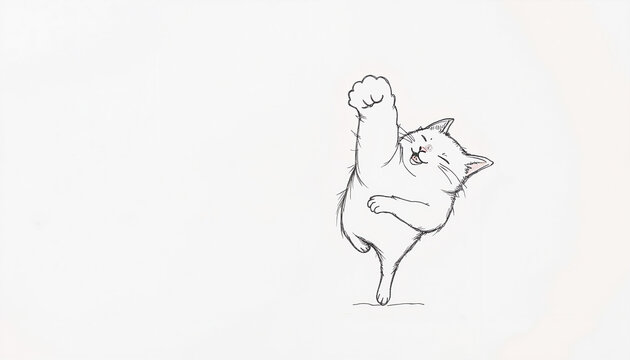 Playful cat raising paw in a minimalistic illustration  