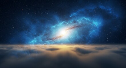 Fototapeta premium Celestial Nebula Above Cloudscape: A Cosmic Dream