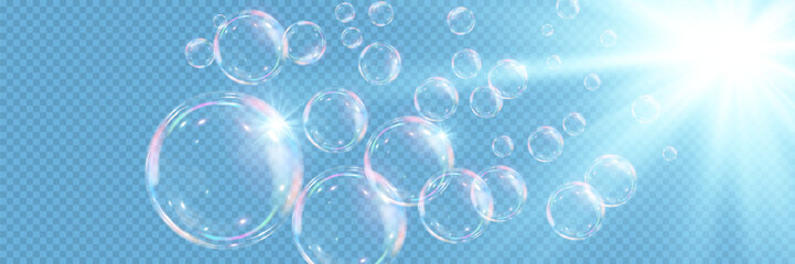 Festive bubbles.Network of realistic soap bubbles.Vector.EPS 10.