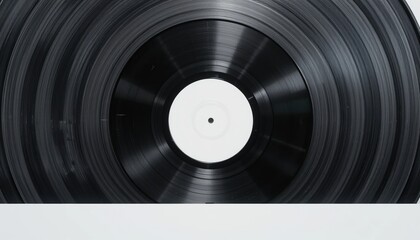 Spinning vinyl record home studio music content creative environment top down view nostalgia and sound