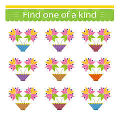 Fun education game for kids. Need to find one of a kind potted plant. Kids activity page.