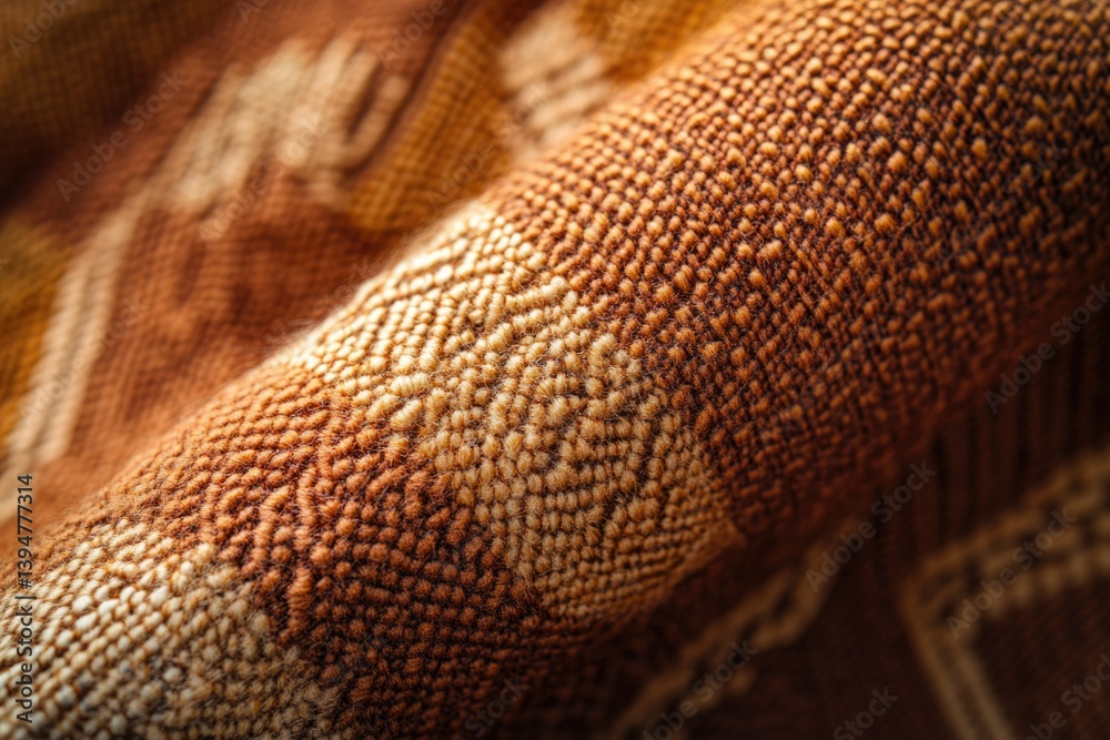 Poster close-up of brown and beige patterned textile, showcasing textured weave and detailed fibers.