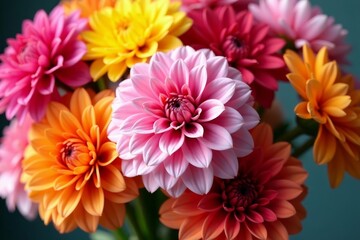 Obraz premium Vibrant dahlia flowers in a close-up bouquet arrangement, spring, nature
