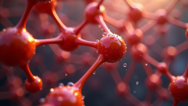 Abstract Molecular Structure With Red Spheres