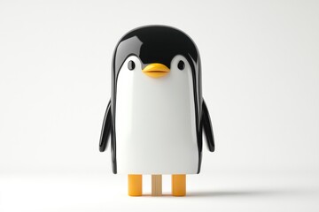 Fototapeta premium A cute, cartoon penguin-shaped popsicle stands on a white background.
