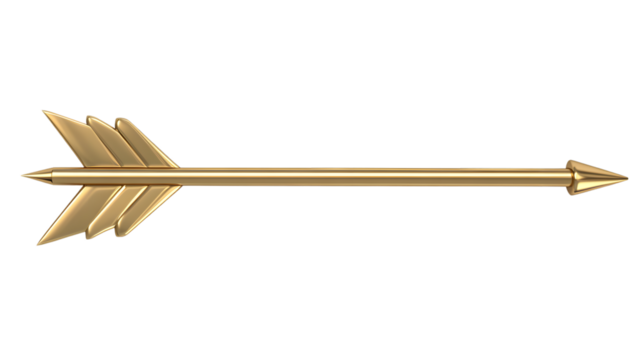 Gold Arrow with Pointed Tip on Transparent Background for Professional Design Use