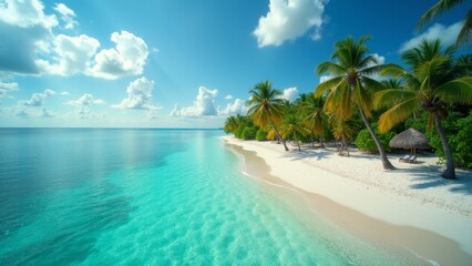 Fototapeta premium Tropical Beach Scene, Maldives Paradise Island