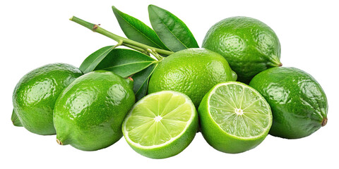 Fresh Green Limes with Leaves a Vibrant Citrus Fruit Image