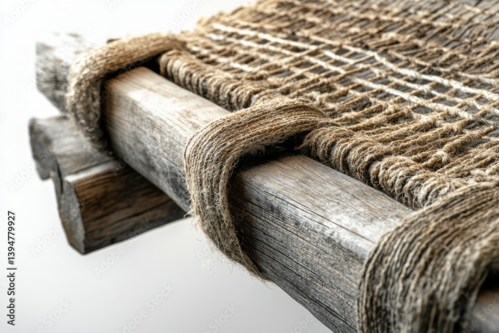 Aufkleber rustic wooden structure with thick rope woven into the design, showcasing craftsmanship and texture.