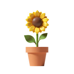 Obraz premium Sunflower in a Pot 3D Render Icon Illustration Cute Cartoon Style Isolated on Transparent