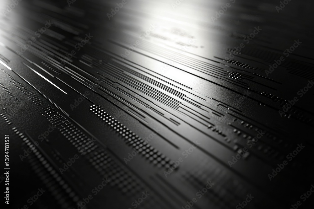 Aufkleber abstract dark metallic surface with engraved lines and dots, futuristic technology background.