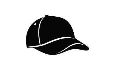 Baseball cap icon design flat silhouette, Baseball cap silhouette isolated on white background, Baseball cap icon vector illustration design