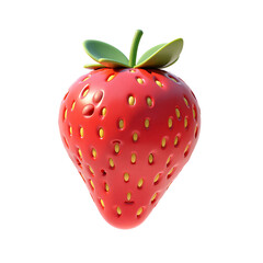 Red Strawberry 3D Render Icon Illustration Cute Cartoon Style Fruit Isolated on Transparent