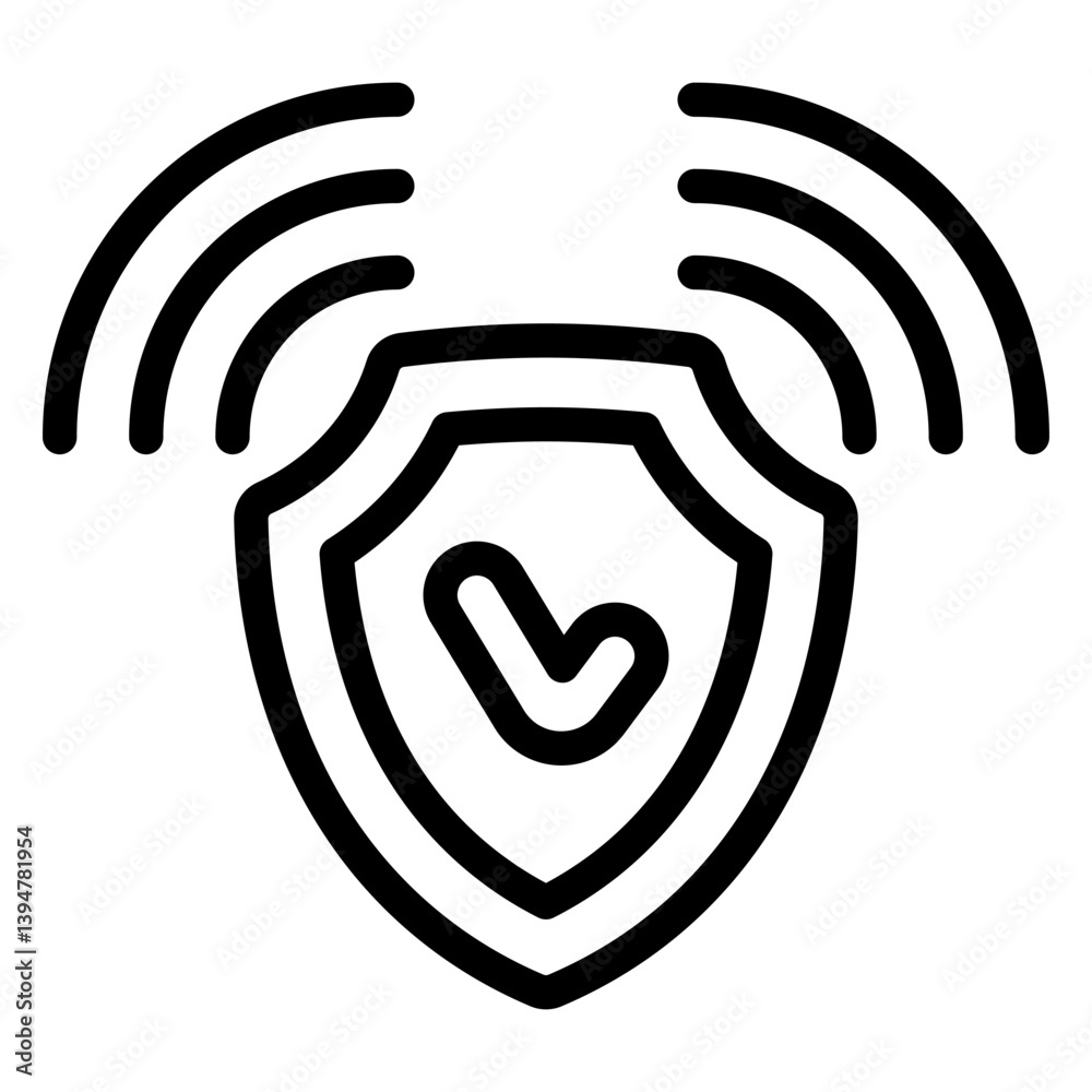 Poster wiireless connection secure point line icon, data protection concept. vector graphics. shield with c