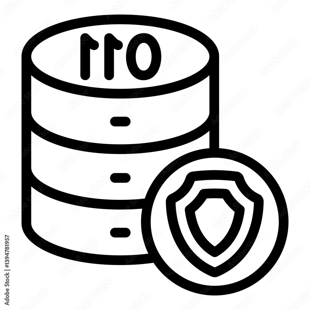 Fototapete Hard disks secure array line icon, data protection concept. Vector graphics. Data array with shield, storage sign on white background, style mobile or design.