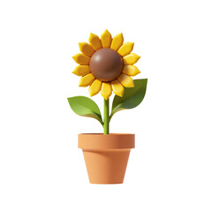 Obraz premium Sunflower in a Pot 3D Render Icon Illustration Cute Cartoon Style with Transparent Background
