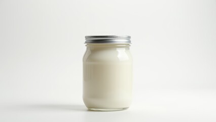 Glass Jar Of Milk Isolated