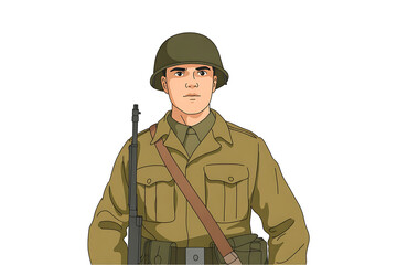 Naklejka premium <Vintage Style World War II American Soldier: Retro Art Illustration of Bravery and Valor in Military History>