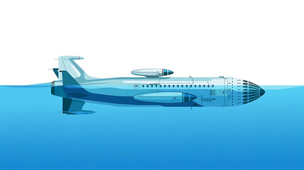 Fototapeta premium Futuristic Airplane Submerged Underwater: Surreal Aviation Innovation in Dreamlike Marine Environment 