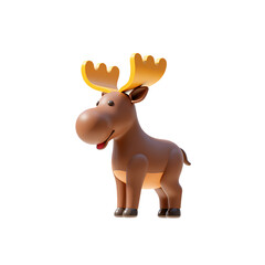 Naklejka premium Moose Full Body Cartoon Animal 3D Render Icon Illustration Cute Cartoon Style on Isolated BG