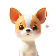 Obraz premium Chihuahua Head with Heart 3D Render Icon Illustration Cute Cartoon Style. Adorable Dog Head