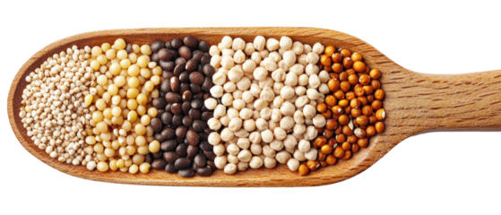 Assortment of Various Legumes Beans and Nuts in a Wooden Spoon