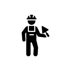 Builder with Trowel Icon in Black Filled Minimalist Style for Construction