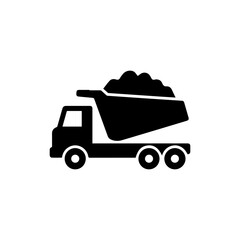 Black Icon of Loaded Dump Truck in Silhouette Design
