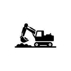 Black Icon of Excavator Digging Ground in Side Angle View