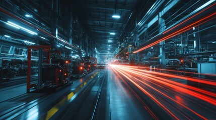 Fototapeta premium Automated assembly line in a modern factory. Production, manufacturing, machinery, technology, industrial, speed, 