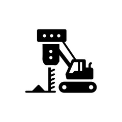 Black Icon of Pile Driver Machine in Vertical Shape
