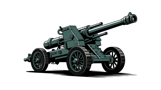 Historic Artillery Cannon Illustration: Tactical Vintage Military Weapon Design in Modern Art Vector Graphics