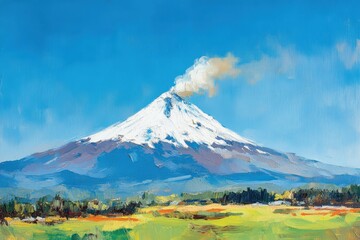 Fototapeta premium Popocatepetl Volcano with Snow-Covered Summit and Smoke Plume