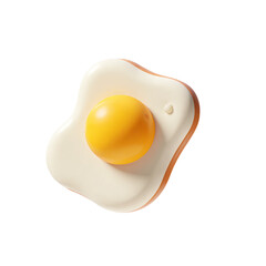 Sunny Side Up Egg 3D Render Icon Food Illustration Cute Cartoon Style on Transparent Background