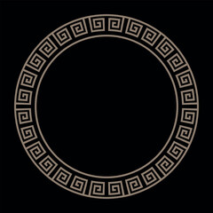 Greek round frame. Decorative round frame with floral Chinese ornament, meander. Greek pattern. Ancient Greece, Roman Empire.Template for laser cutting or engraving, textile, embroidery, porcelain