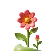 Naklejka premium Spring Garden Flower Blooming 3D Render Icon Illustration with Cute Cartoon Style Pink Flower Blossom