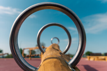 natural wooden logs are an attraction on a children's playground