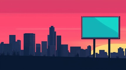Fototapeta premium Vibrant City Skyline at Sunset with Empty Billboard Space
