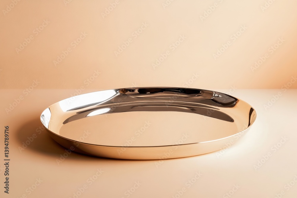 Poster elegant metallic platter resting on a smooth surface with soft lighting highlighting its reflective 
