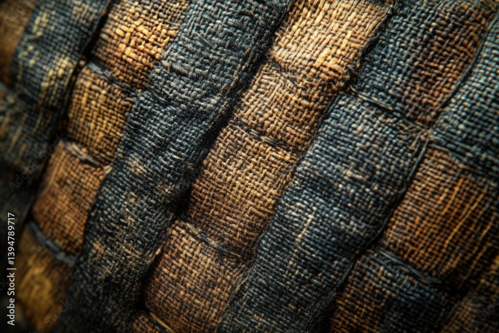 Poster close-up of intricate woven fabric with alternating dark and light brown stripes, showcasing texture