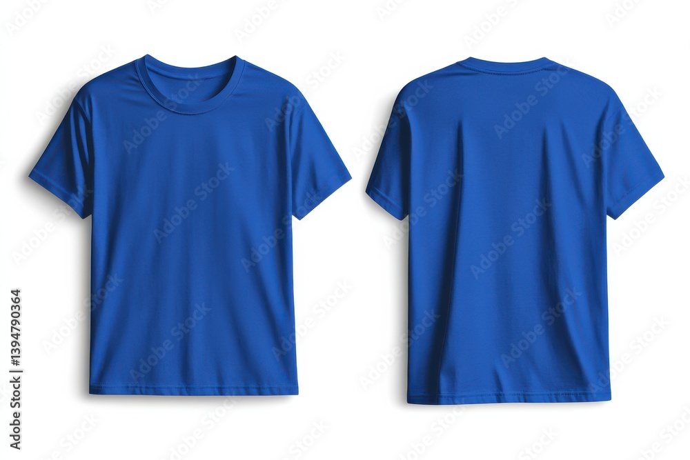 Poster Plain blue t-shirt displayed from front and back views showcasing a simple design perfect for casual wear or layering