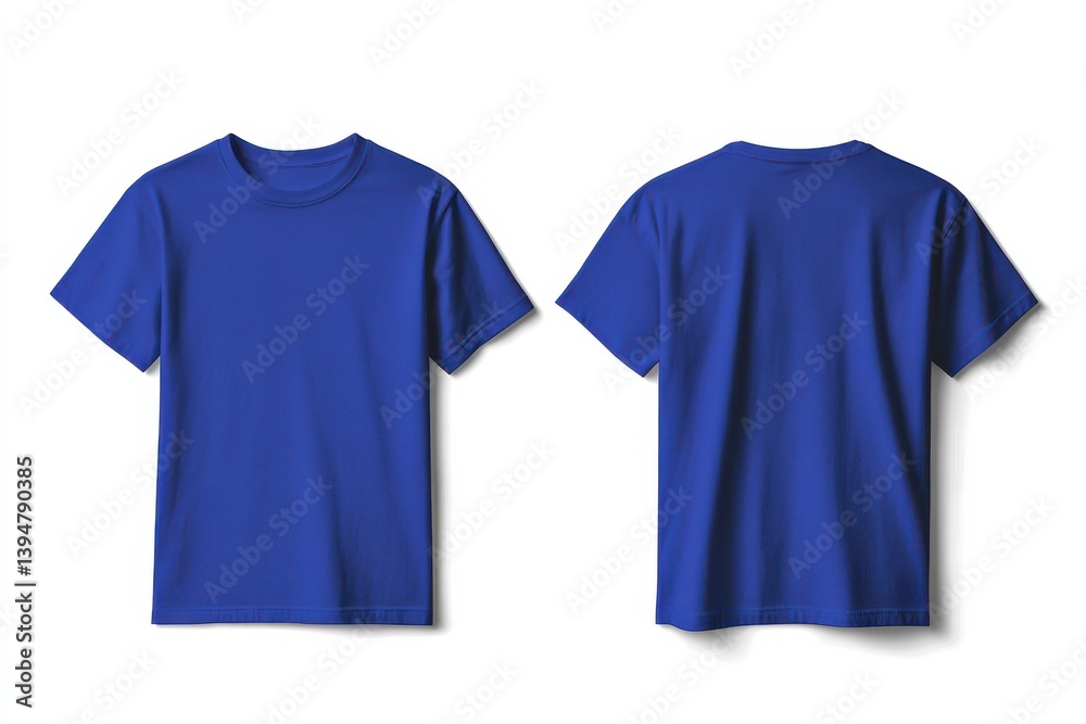Poster Vibrant blue t-shirts displayed from the front and back angle in a simple layout for easy viewing